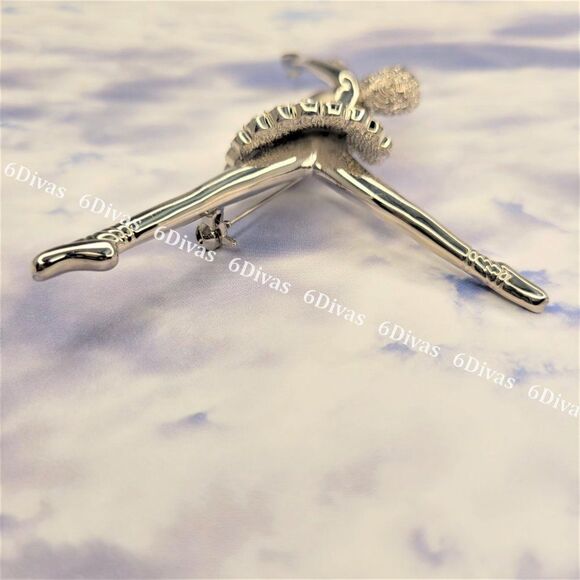 𝅺DANCING Ballerina Silver Tone Brooch with Sparkling Crystals - Picture 8 of 14